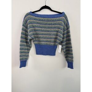 PacSun Your Favorite XS Corsette Ribbed Off-The-Shoulder Sweater Blue Striped